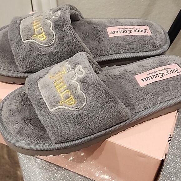 Juicy Couture Crown Logo Slippers- Grey - Picture 4 of 7